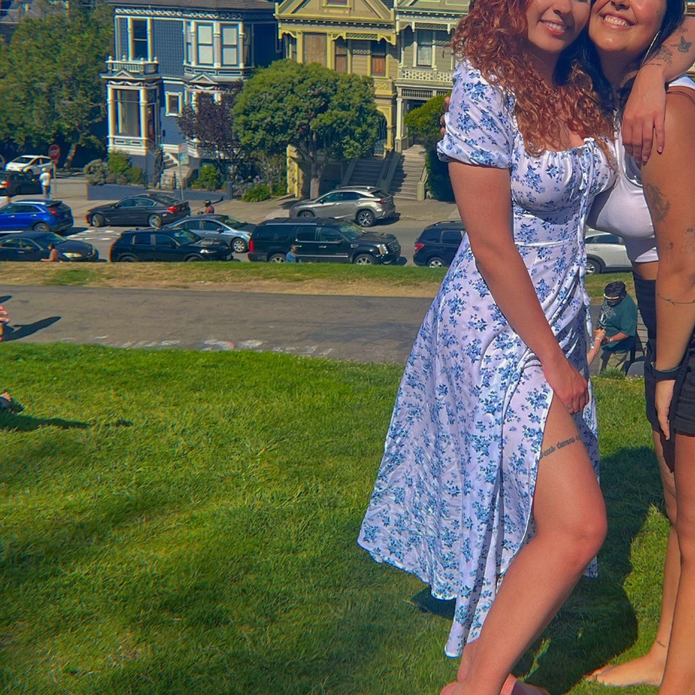 Midi Dress with Blue Floral Print